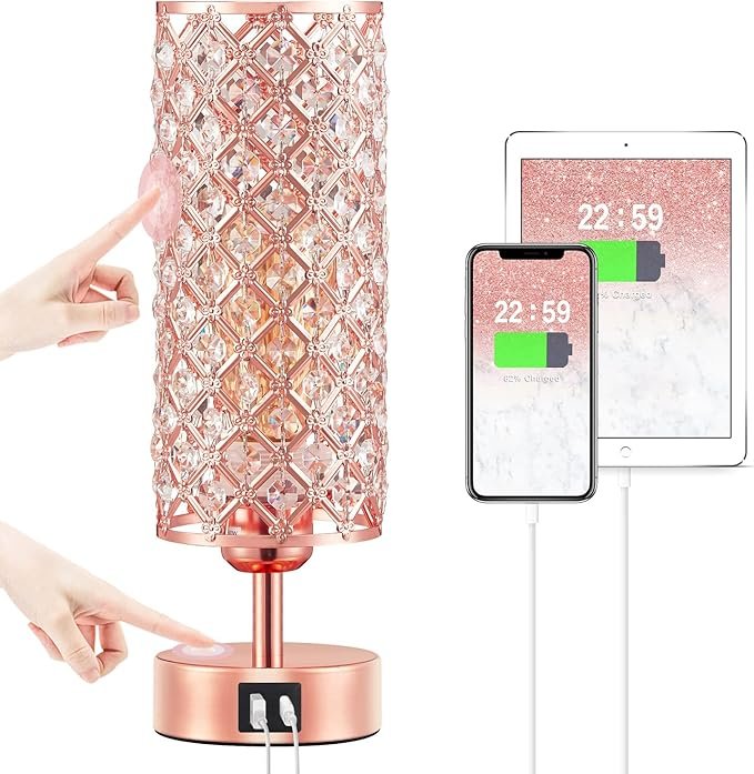 Hong-in Crystal Table Lamp – Rose Gold Dimmable Touch